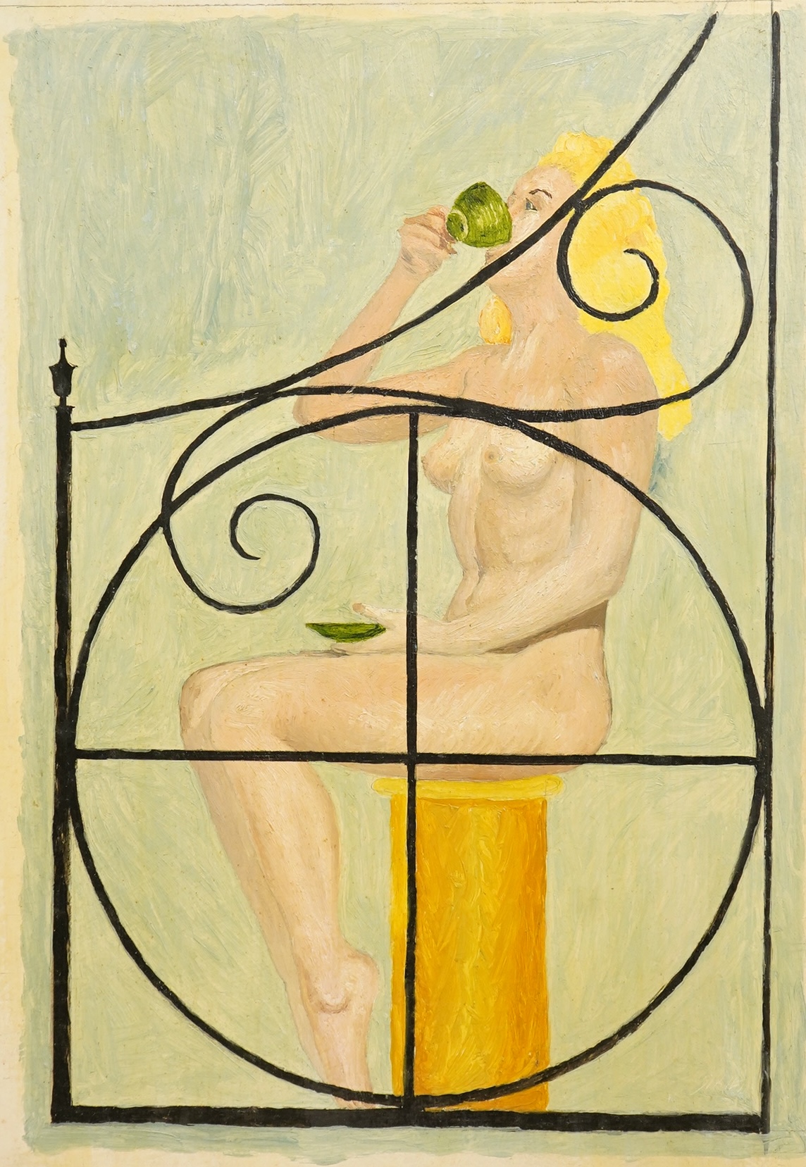 20th century school, study of a seated nude woman, unsigned, unframed, oil on board, 46 x 29cm
